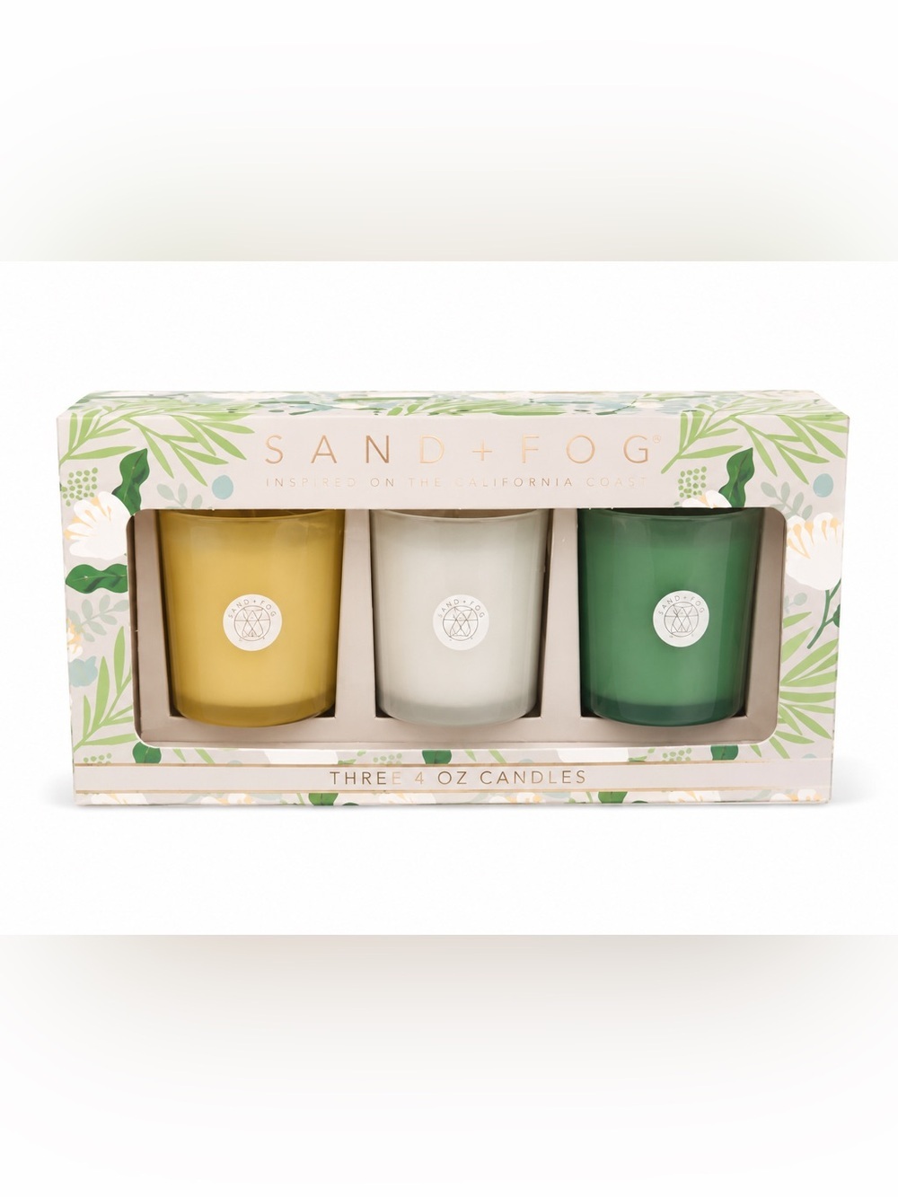SAND + FOG Scented Candle Trio in Limoncello,White Vanilla & Sage & Sea Salt